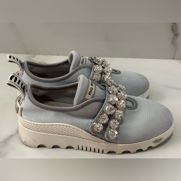 Miu Miu Grey Crystal Embellished Slip-On Sneakers Size 36.5 - Picture 11 of 14